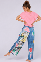 Load image into Gallery viewer, Wide Leg Denim Look Pants with Face Print