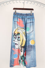 Load image into Gallery viewer, Wide Leg Denim Look Pants with Face Print