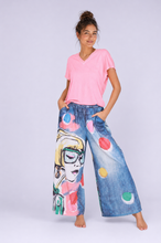 Load image into Gallery viewer, Wide Leg Denim Look Pants with Face Print