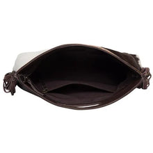 Load image into Gallery viewer, Cusco Brown &amp; White Tooled Leather Cowhide Bag with Fringing