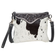 Load image into Gallery viewer, Black &amp; White Costa Rica Tooled Leather Cowhide Clutch Bag