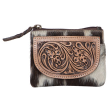 Load image into Gallery viewer, Zip Purse Brown &amp; White Tooled Leather Cowhide