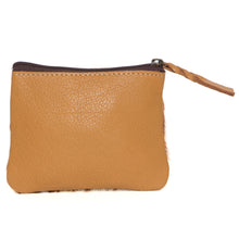 Load image into Gallery viewer, Tan &amp; White Hairon Tooled Leather Cowhide Zip Purse