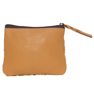 Tan & White Hairon Tooled Leather Cowhide Zip Purse