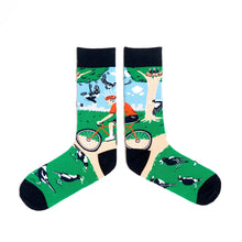Load image into Gallery viewer, 'A Leisurely Cycle' Magpie Swooping Socks - Mens