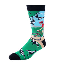 Load image into Gallery viewer, 'A Leisurely Cycle' Magpie Swooping Socks - Mens