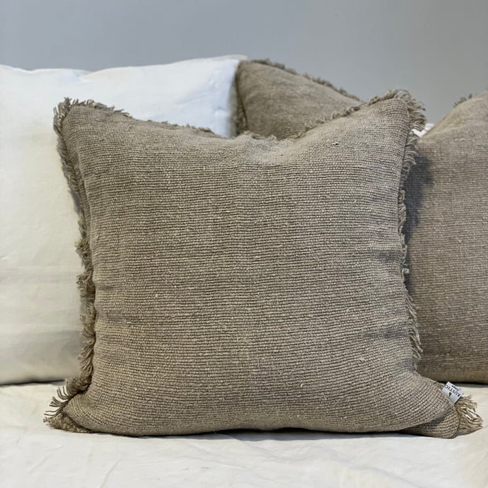 Alder Linen Cushion with Fringe - Natural