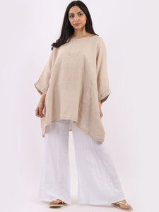 'Alessia' Beige Oversized Linen Top with 3/4 Sleeve