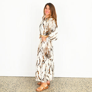 "Alexandria" Dress in Snow Leopard Print