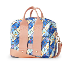 Load image into Gallery viewer, Floral patterned lunch bag with pink straps on a white background