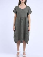 Load image into Gallery viewer, &#39;Anna&#39; Khaki 100% Linen Dress with Pockets
