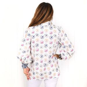 "Sara" Top in Birds of a Feather Print - Palm Cove