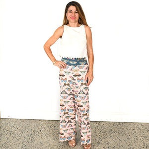 "Kirra" Pants in Emerge Pink Butterfly Print - Palm Cove