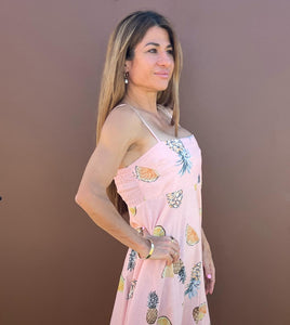 "Lara" Dress in Pink Pineapple Print - Palm Cove