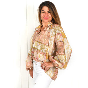 "April" Orange Paisley Long Sleeve Top - Palm Cove