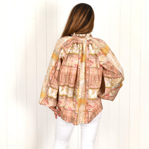 "April" Orange Paisley Long Sleeve Top - Palm Cove