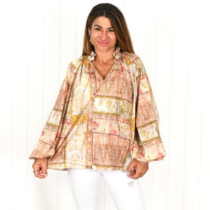 "April" Orange Paisley Long Sleeve Top - Palm Cove