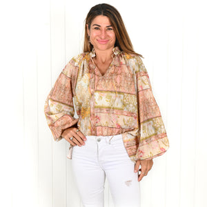 "April" Orange Paisley Long Sleeve Top - Palm Cove