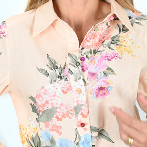 "Charlie" Shirt in Apricot Floral Print - Palm Cove