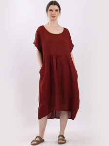 'Anna' Rust 100% Linen Dress with Pockets