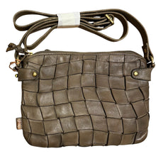 Load image into Gallery viewer, Woven brown leather handbag on a white background