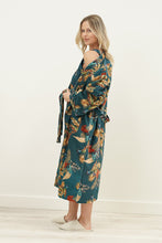 Load image into Gallery viewer, Autumn Leaf Petrol Blue Velvet Kimono Robe