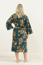 Load image into Gallery viewer, Autumn Leaf Petrol Blue Velvet Kimono Robe