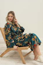 Load image into Gallery viewer, Autumn Leaf Petrol Blue Velvet Kimono Robe