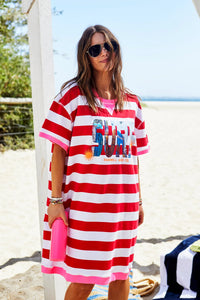 Red/White Stripe Beach Sweat Dress - Hammill & Co