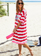 Load image into Gallery viewer, Red/White Stripe Beach Sweat Dress - Hammill &amp; Co