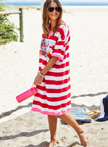 Red/White Stripe Beach Sweat Dress - Hammill & Co