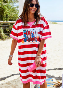 Red/White Stripe Beach Sweat Dress - Hammill & Co