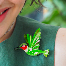 Load image into Gallery viewer, The Riveting Ruby-Throated Hummingbird Brooch - Erstwilder x Pete Cromer North America