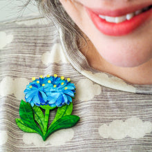 Load image into Gallery viewer, Blue Pincushion Brooch - Erstwilder x Royal Botanic Gardens Victoria
