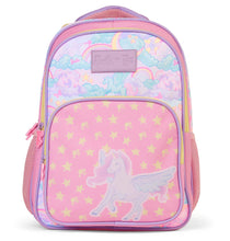 Load image into Gallery viewer, Pink backpack with unicorn design on a white background