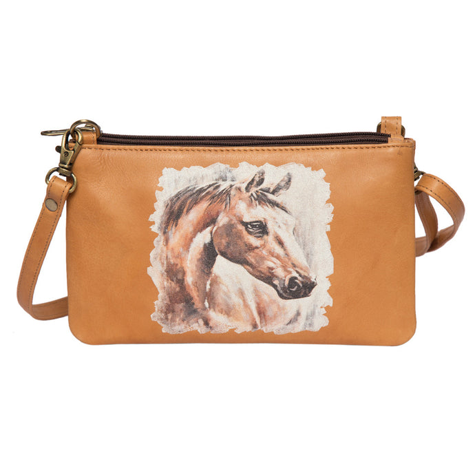 Barcelona Tan Leather Sling Bag with Painted Horse