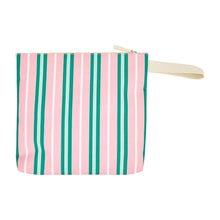 Load image into Gallery viewer, Pink &amp; Green Stripe Wet Pouch with Rattan Detail