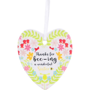 'Thanks for Bee-ing A Wonderful Sister' Bee Hanging Heart