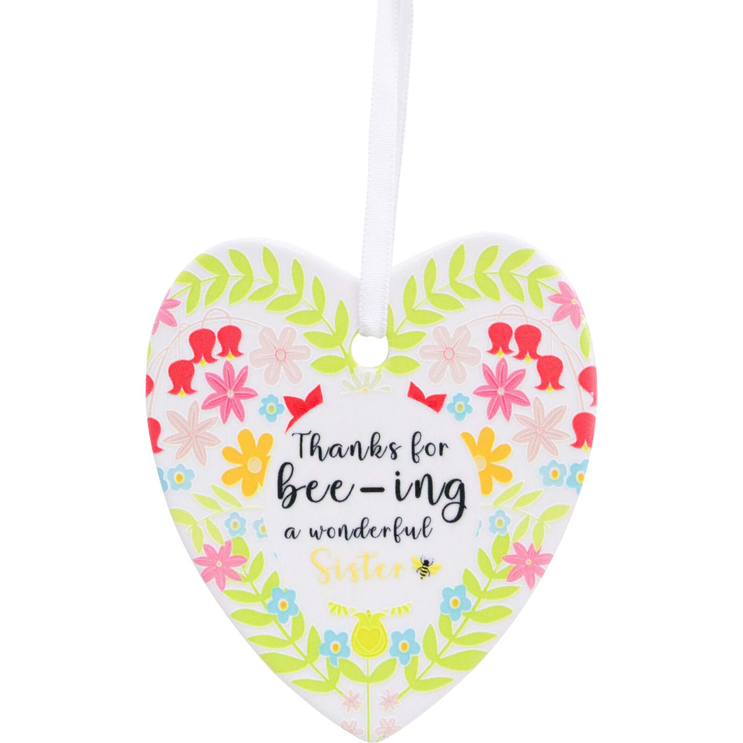 'Thanks for Bee-ing A Wonderful Sister' Bee Hanging Heart