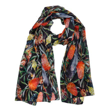Load image into Gallery viewer, Black Cockatoo &amp; Banksia 100% Silk Scarf