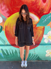 Load image into Gallery viewer, Black Denim Look LS Top &amp; Short Set - By Frankie