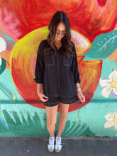Load image into Gallery viewer, Black Denim Look LS Top &amp; Short Set - By Frankie