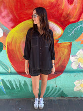 Load image into Gallery viewer, Black Denim Look LS Top &amp; Short Set - By Frankie