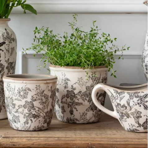 Large Black Floral Pot