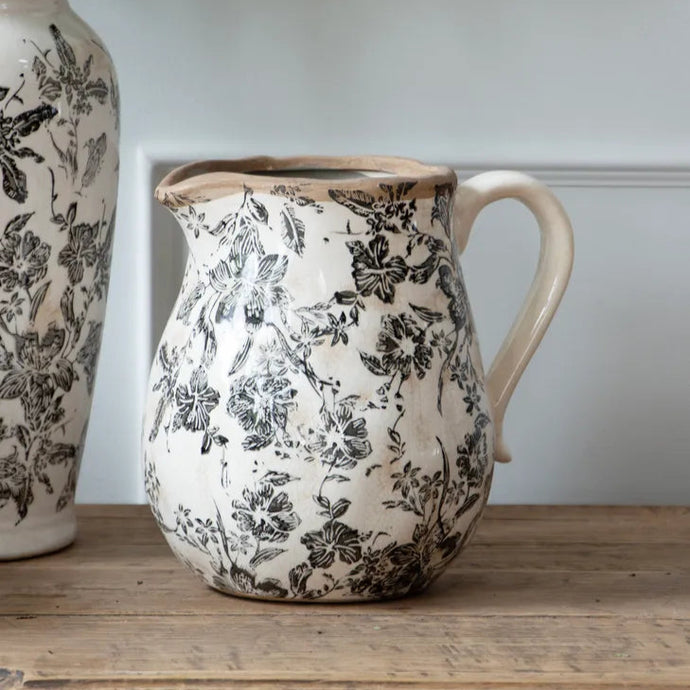 Short Black Floral Jug