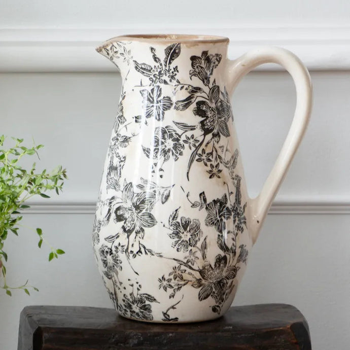 Tall Black Floral Jug