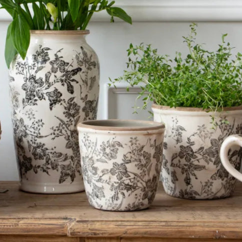 Small Black Floral Pot