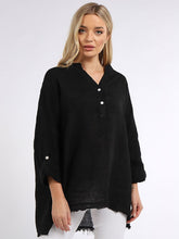 Load image into Gallery viewer, &#39;Ruby&#39; Black Relaxed Fit 100% Linen Top with Raw Edges