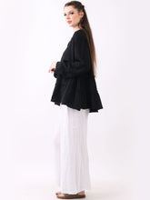 Load image into Gallery viewer, Black Plain Ruffle Tiered Swing Peplum Tunic Top