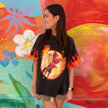 Load image into Gallery viewer, Black Acid Wash 'Flame Cowgirl' T-Shirt - By Frankie